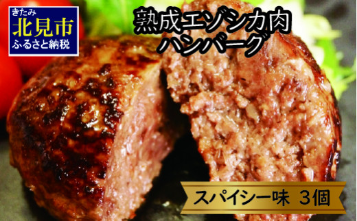 【北海道北見市】【A-395】熟成エゾシカ肉ハンバーグ（スパイシー味）3個