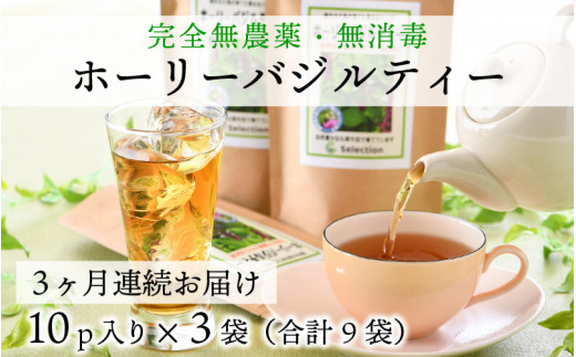 3ヶ月連続お届け ハーブティーの王様 ホーリーバジルティー 10p 3袋 種から育てた無農薬ハーブティー C 7701 福井県坂井市 ふるさと納税 ふるさとチョイス