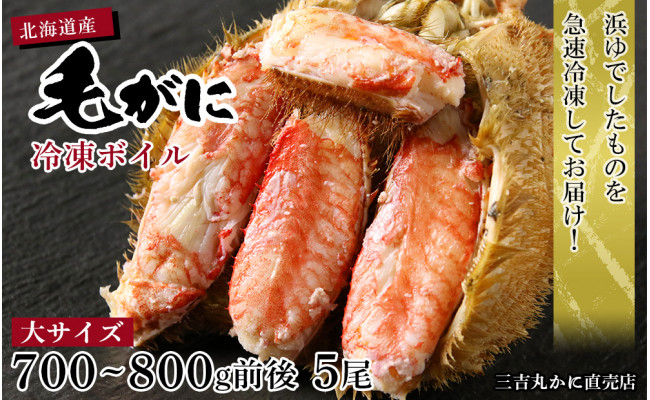【大サイズ】北海道産 冷凍ボイル毛ガニ (700g-800g前後) 5尾