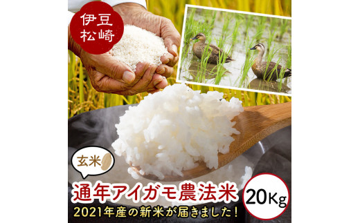 【静岡県松崎町】山芳園 天日干し 通年合鴨農法米 うるち玄米 20kg