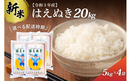 食品令和３年産！　山形県産【はえぬき】白米２０ｋｇ中粒米