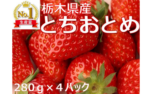 先行予約】【数量限定】とちおとめ 280g × 4パック｜いちご イチゴ 苺
