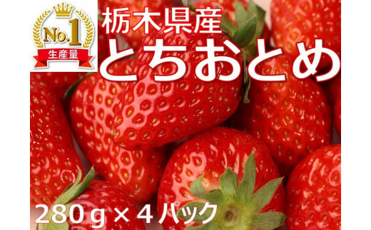 【先行予約】【数量限定】とちおとめ　280g × 4パック｜いちご イチゴ 苺※2024年1月中旬～2月下旬頃に順次発送予定