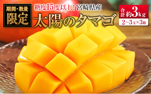 ◇糖度15度以上！宮崎県産 「太陽のタマゴ」（合計約3kg） - 宮崎県