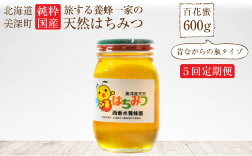 [№5894-0305]北海道美深産 天然はちみつ600g（瓶） 5回定期便