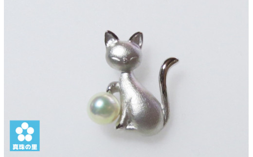 025-18】 真珠の里 猫のタックブローチ シルバー製* - 三重県志摩市