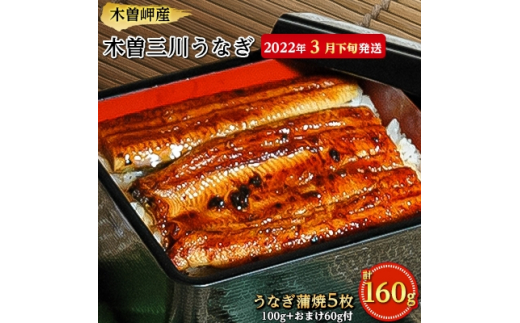 ＜2022年3月下旬発送＞木曽岬産「木曽三川うなぎ」うなぎ蒲焼5枚100gおまけ60g付【6405301】