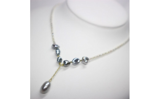 968 K18アコヤケシパール＆黒蝶ケシパールデザインネックレス - 三重県  