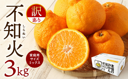 【熊本県八代市】【先行予約】【訳あり】不知火 3kg サイズミックス しらぬい 柑橘