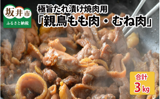 親鳥もも肉 むね肉 極旨たれ漬け焼肉用 500g 2袋 計1kg A 28 福井県坂井市 ふるさと納税 ふるさとチョイス