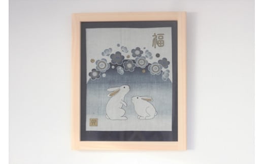 ふるさと納税 木製額 うさぎ 41cm×49cm×3cm／sora sora ひのき 桧