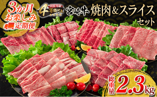 【宮崎県日南市】J10-21 ≪3か月お楽しみ定期便≫宮崎牛焼肉＆スライスセット(総重量2.3kg)　肉　牛　牛肉