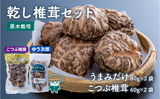 乾し椎茸セット【うまみだけ（ゆう次郎）80g×3袋、こつぶ椎茸60g×2袋