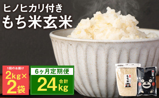 定期便6ヵ月】 熊本県 菊池産 もち米 玄米 2kg×2袋 白米 300g 計25.8kg