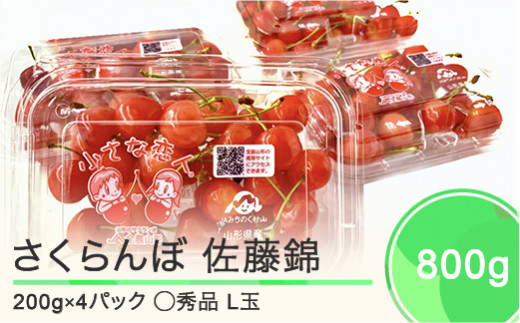 さくらんぼ 佐藤錦 ◯秀品 L玉 フードパック200g×4パック 2024年産 大石田町産 フルーツ 果物 山形県 ja-snclp800