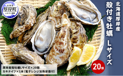 厚岸産 殻付き牡蠣Ｌサイズ20個入(加熱容器付)北海道 牡蠣 カキ かき