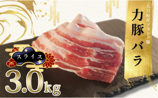 【高知県大月町】大月町産ブランド豚！力豚バラ　スライス3kg