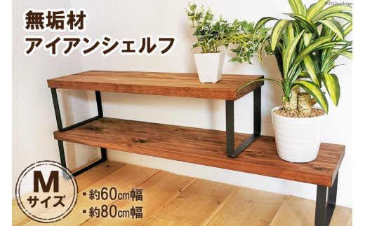 無垢材とアイアンのシェルフ ブラウン Mサイズ 60／80cm 植物 完成品