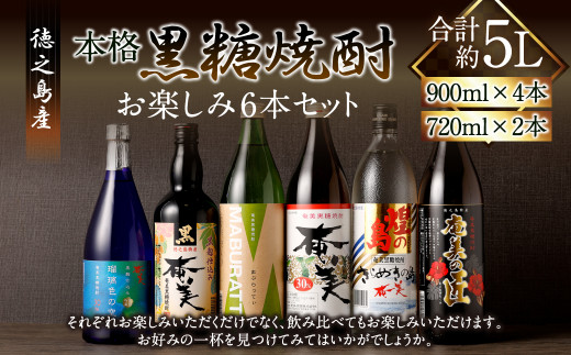 奄美酒類 本格 黒糖焼酎 お楽しみ 6本セット 900ml×4本 720ml×2本 バラエティ 徳之島 天城町