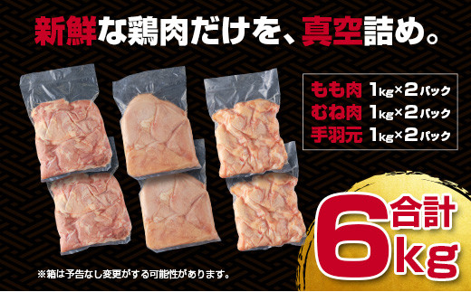 訳あり！！宮崎県産若鶏もも肉むね肉手羽元6kg 鶏肉セット【6月12日