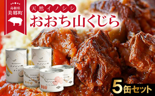 おおち山くじら（イノシシ肉）缶 5缶セット【猪肉 スパイス煮込み 200g×1缶 黒ビール煮込み 200g×2缶 ポトフ 440g×2缶 肉 猪肉  いのしし肉 イノシシ肉 加工食品 缶詰 無添加 無着色】