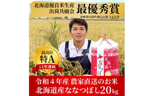 【北海道当別町】[B2-58]　【令和5年産新米先行受付】特Aランクななつぼし　単一農家の美味しいお米２０kg