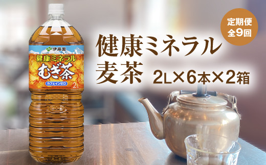 【北海道恵庭市】『定期便』健康ミネラル麦茶2L×6本×2箱　全9回【50012】