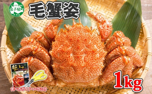 404. ボイル毛蟹姿 1kg （ロシア産） 食べ方ガイド・専用ハサミ付 カニ かに 蟹 海鮮 送料無料 北海道 弟子屈町