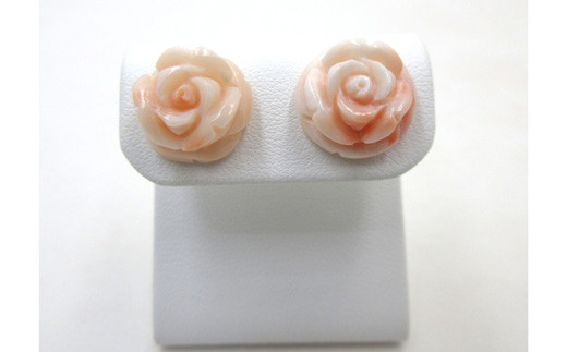 【高知県宿毛市】ピンク珊瑚 バラ 約13.0mm シルバー ピアス (fpi-184)