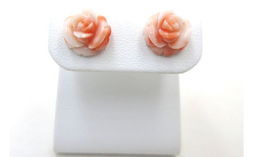 【高知県宿毛市】ピンク珊瑚 バラ 約10.5mm シルバー ピアス (fpi-178)