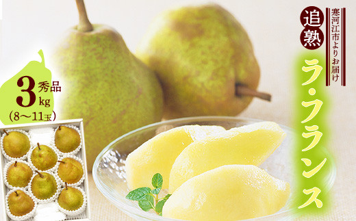 洋梨 「追熟 ラ・フランス」 3kg（8 - 11玉） 秀品 山形セレクション