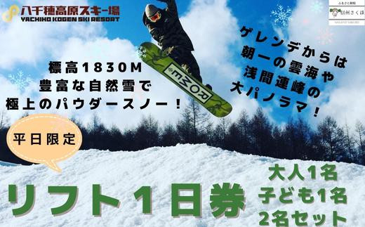 八千穂高原スキー場 平日限定 リフト１日券 （大人1名・子ども1名）2名