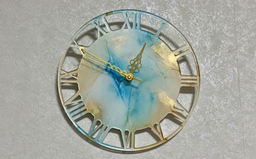 アルコールインクアート＞ナチュラルカラーのアート時計（21センチ 
