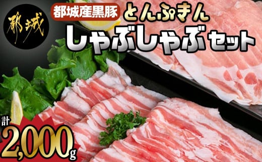 黒豚「とんぷきん」しゃぶしゃぶ2kgセット_MJ-5905_(都城市) ブランド豚 豚肉 豚ロースしゃぶしゃぶ用(300gx2パック)  豚バラしゃぶしゃぶ用(250gx2) 小間切れ(300gx3) 冷凍