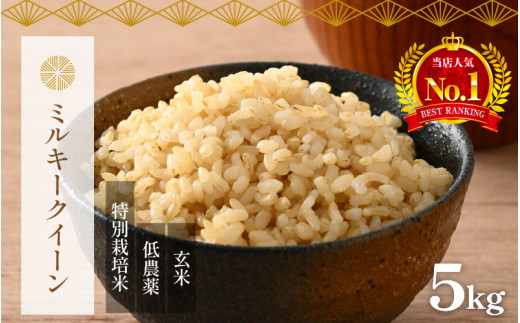令和5年産新米 ミルキークイーン 玄米 5kg 特別栽培米 低農薬 《食味値 ...