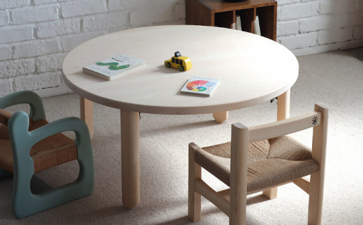 Z-211 ヒノキ 折り畳み丸テーブルとファニファニの子供椅子のセット