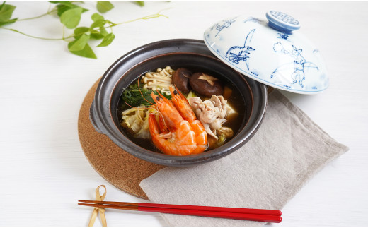 【定価4万】作家さんの一点物 ベルベットのコサージュ2個セット 有田焼 染付鳥獣戯画「Waku-わく鍋」よう楽庵・たかす A45-128 - 佐賀