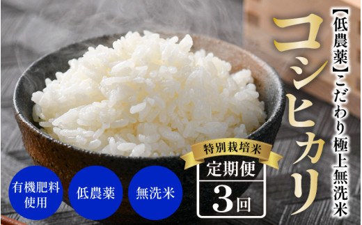 令和4年産】《定期便》5kg×3回 15kg 特別栽培米 コシヒカリ 無洗米 低 ...