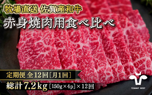 【定期便12回】【牧場直送】佐賀産黒毛和牛 赤身焼肉用 600g：C216-004