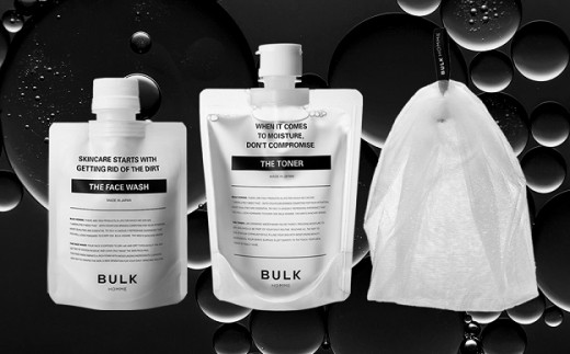 021-001　【BULK HOMME　バルクオム】FACE CARE 2STEP＋ネットセット（THE FACE WASH、THE  TONER、THE BUBBLE NET） フェイスケア 洗顔料 化粧水 泡立てネット付き