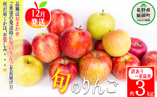 りんご 農家応援企画 冬のりんご 【 12月 】 訳あり ～ 家庭用 3kg 