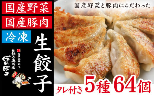 生餃子専門店】冷凍生餃子 5種類 64個 (餃子のタレ付) 食べ比べセット