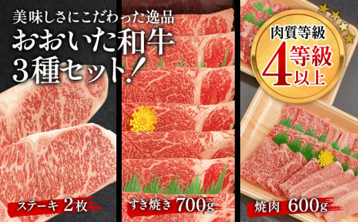 おおいた和牛大満足セット ステーキ2枚・すき焼き700g・焼肉600g 和牛 豊後牛 国産牛 赤身肉 焼き肉 すき焼き しゃぶしゃぶ 大分県産 九州産  津久見市 国産