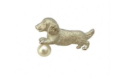 1187 アコヤ真珠SILVERタックブローチ ミニチュアダックス アコヤ真珠