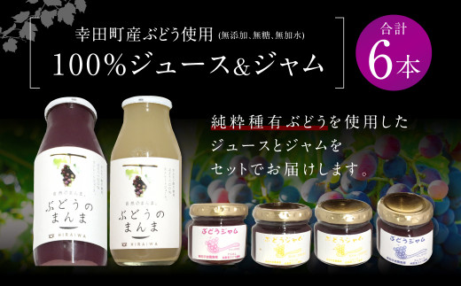 幸田町産ぶどう使用(無添加、無糖、無加水)100%ジュース2本 ジャム(90g
