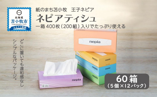 【A025】紙のまち苫小牧 ネピアティシュ（60箱）200組 400枚