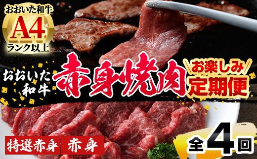 定期便・全4回)＞おおいた和牛 低温熟成 赤身 焼肉 お楽しみ 定期便 (3