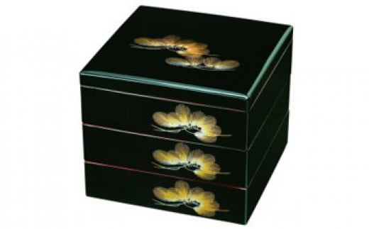 重箱 黒地 金色松葉模様 3段 重箱特集 || 伝統工芸品で選ばれ