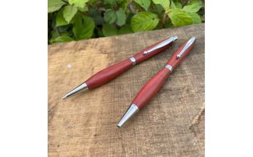 木製ボールペンとシャープペンシルのセット（ピンクアイボリー材・艶