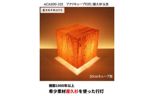 ACA200-102 アクリキューブ行灯 銘木ツキ板（屋久杉杢目）LED電球